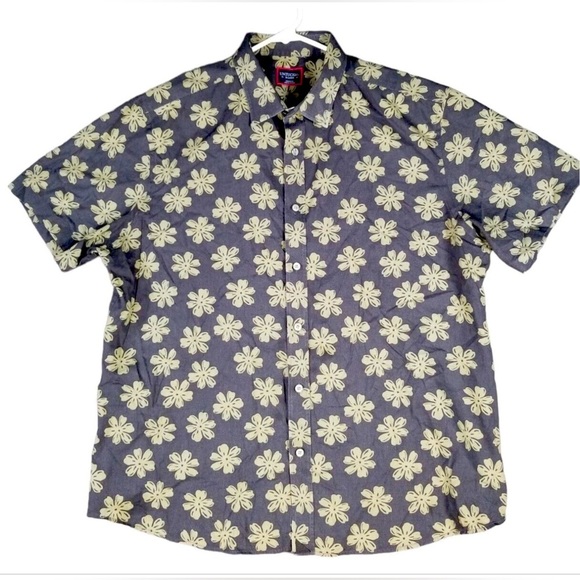 UNTUCKit Shirt Short Sleeve Button Up Mens M Floral Gray Pit To Pit 20” - Picture 1 of 4